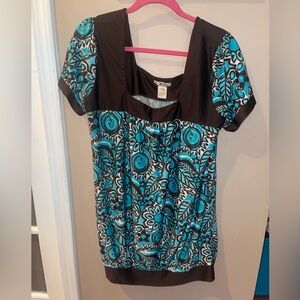 Sixteen Stylish Blue and brown Women's Top square neck blouse short size 1X Y2K